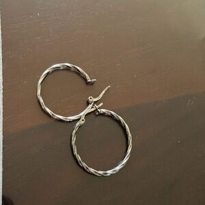 Silver-Twisted Hoop Earrings - Women Jewelry